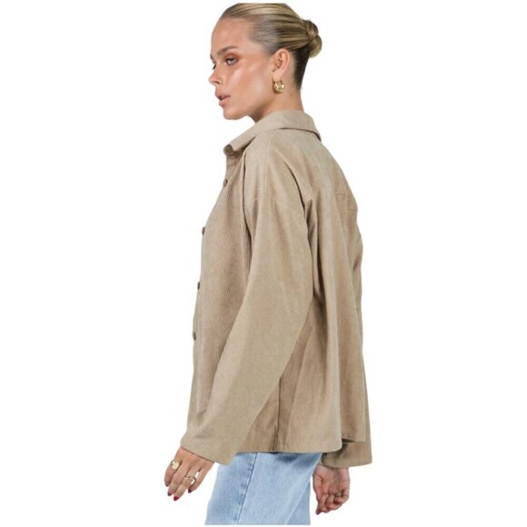Princess Polly Lightweight Corduroy Shacket Long Sleeve Shirt, Cream Beige, 8 - Picture 2 of 11